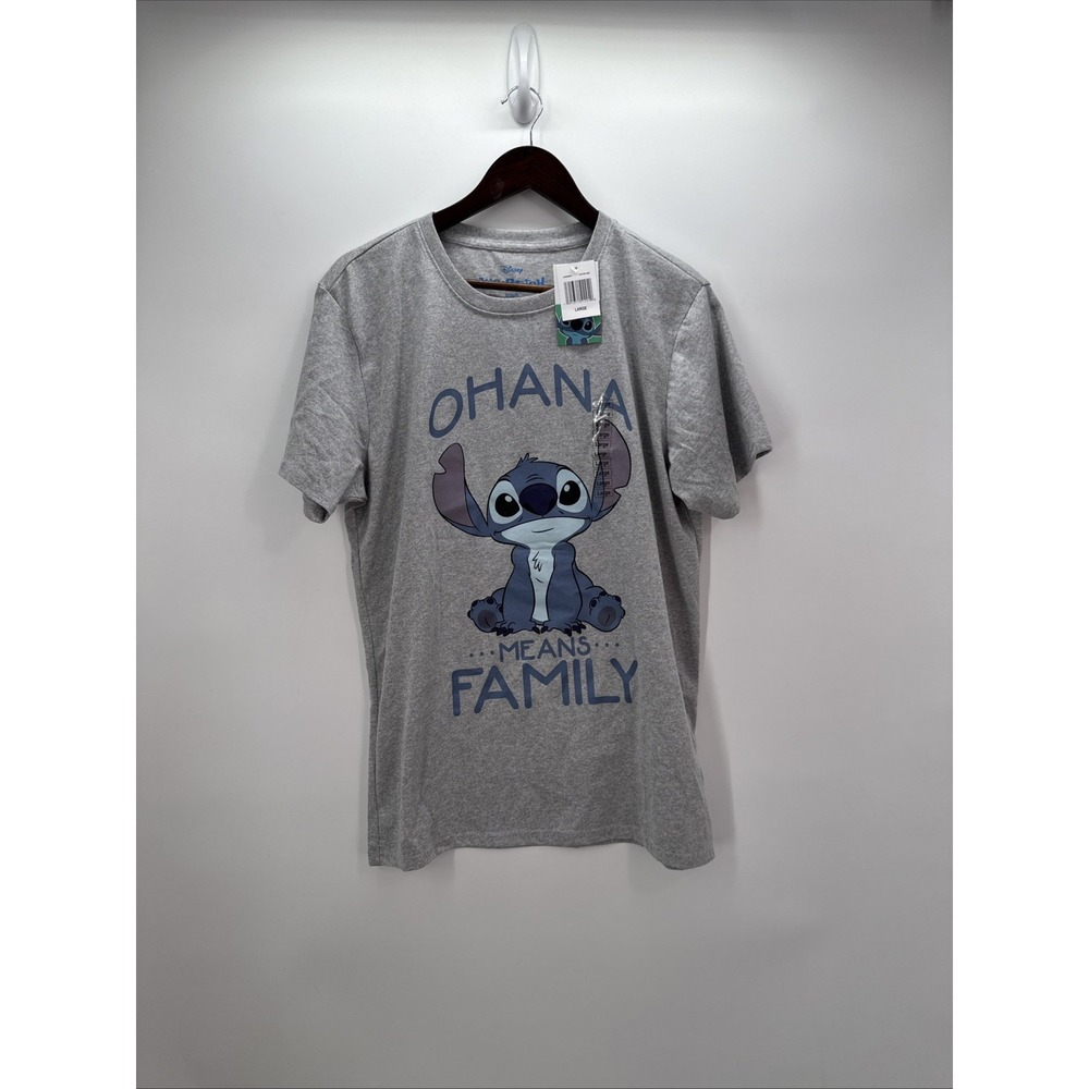 Disney Ohana Means Family Graphic T-Shirt Heather Gray Lilo & Stitch Sz L